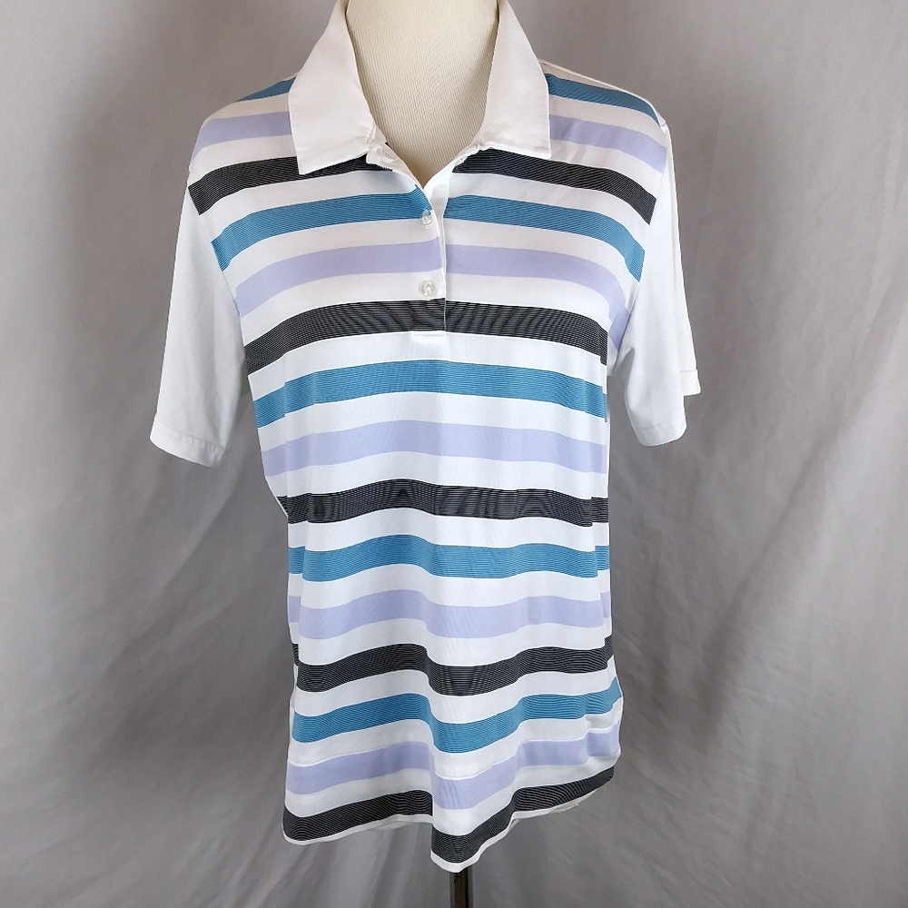 3/25$ Adidas striped polo short sleeve golf top‎